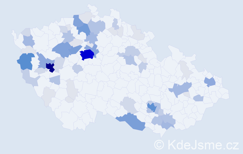 Příjmení: 'Kuchynka', počet výskytů 250 v celé ČR
