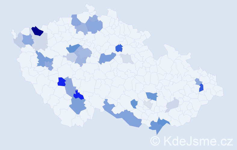 Příjmení: 'Modrová', počet výskytů 107 v celé ČR