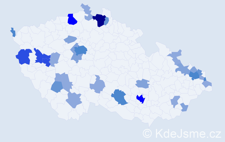 Příjmení: 'Červeň', počet výskytů 91 v celé ČR
