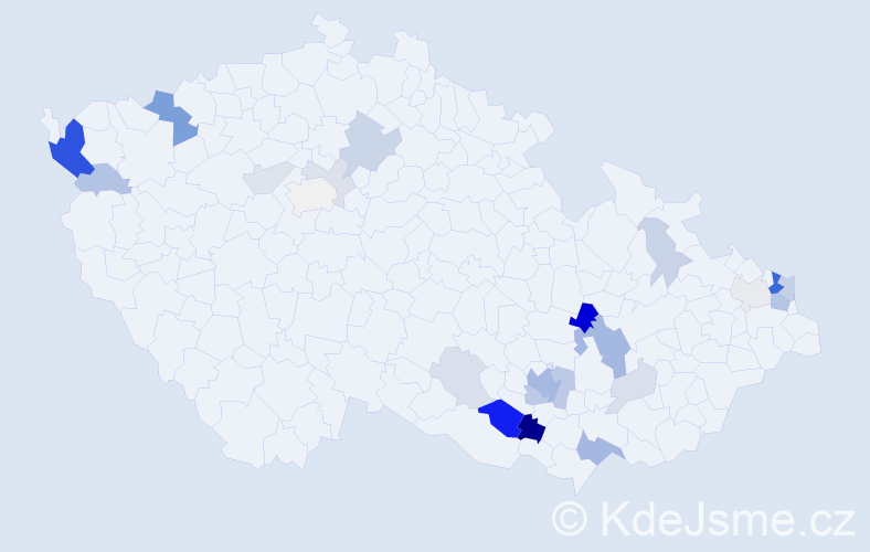 Příjmení: 'Doffek', počet výskytů 69 v celé ČR