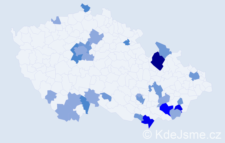 Příjmení: 'Merčák', počet výskytů 60 v celé ČR