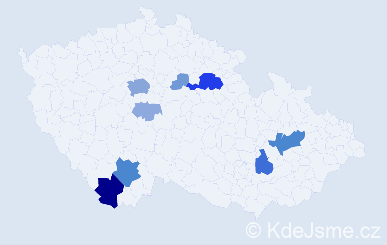 Příjmení: 'Paráček', počet výskytů 34 v celé ČR