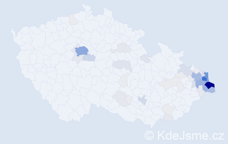 Příjmení: 'Mrózek', počet výskytů 282 v celé ČR