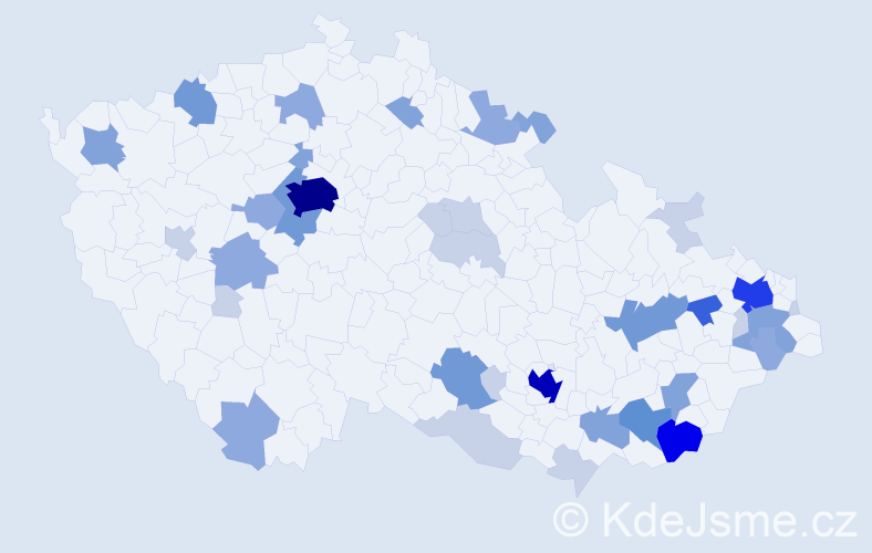 Příjmení: 'Korček', počet výskytů 116 v celé ČR