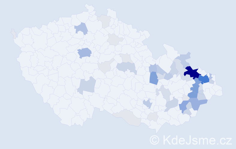 Příjmení: 'Košárek', počet výskytů 200 v celé ČR