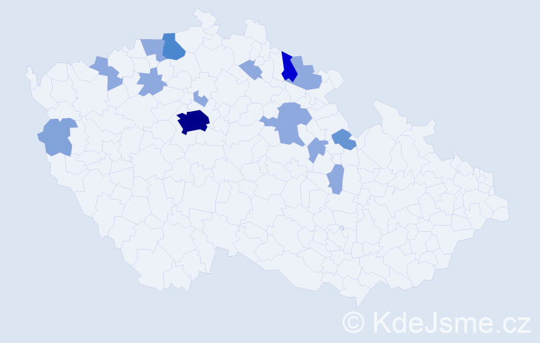 Příjmení: 'Trenklerová', počet výskytů 34 v celé ČR