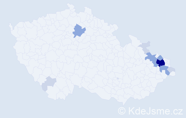 Příjmení: 'Hadaščoková', počet výskytů 28 v celé ČR