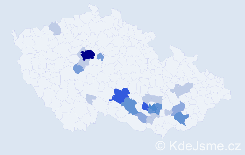 Příjmení: 'Kozlíček', počet výskytů 58 v celé ČR