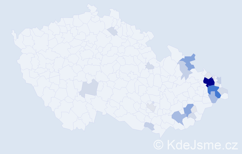 Příjmení: 'Bezruč', počet výskytů 101 v celé ČR
