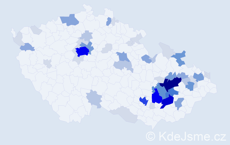 Příjmení: 'Derka', počet výskytů 172 v celé ČR