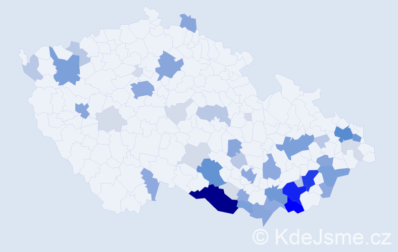 Příjmení: 'Pavlačka', počet výskytů 168 v celé ČR