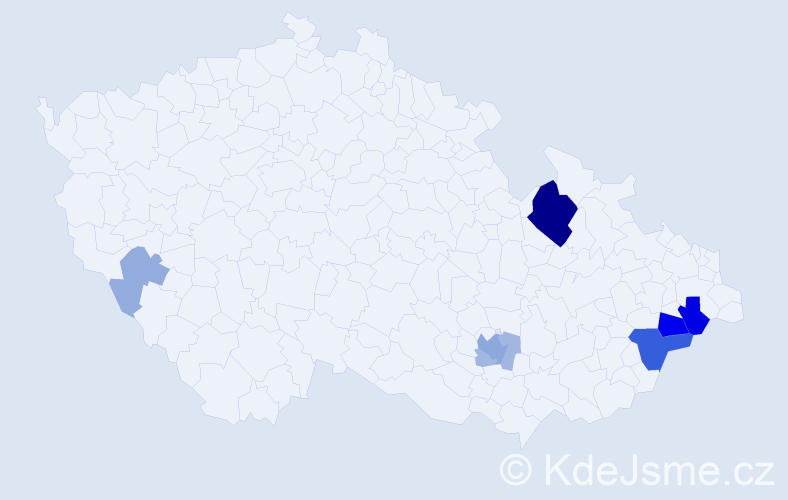 Příjmení: 'Okounová', počet výskytů 23 v celé ČR