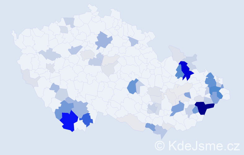 Příjmení: 'Sklářová', počet výskytů 300 v celé ČR
