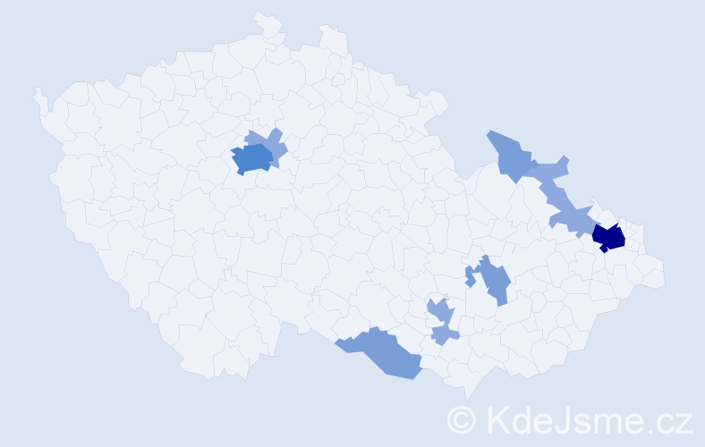 Příjmení: 'Kahaj', počet výskytů 21 v celé ČR