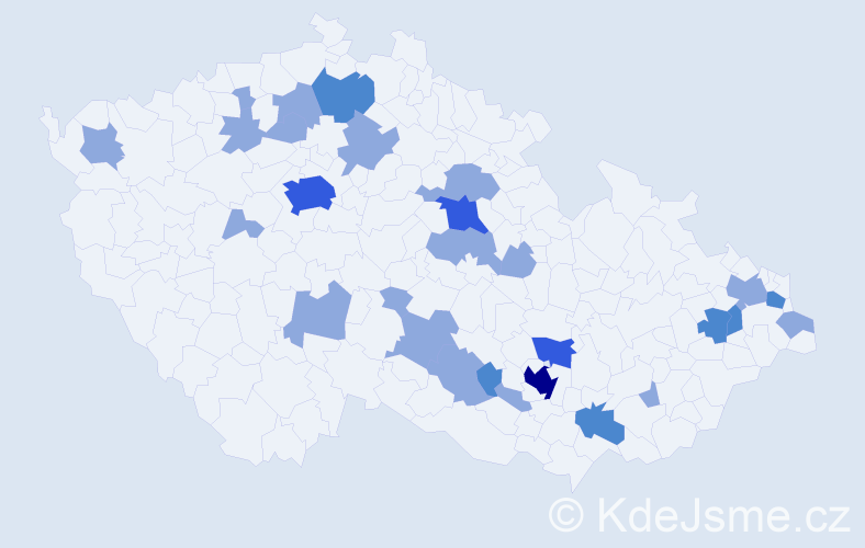 Příjmení: 'Kuchar', počet výskytů 44 v celé ČR