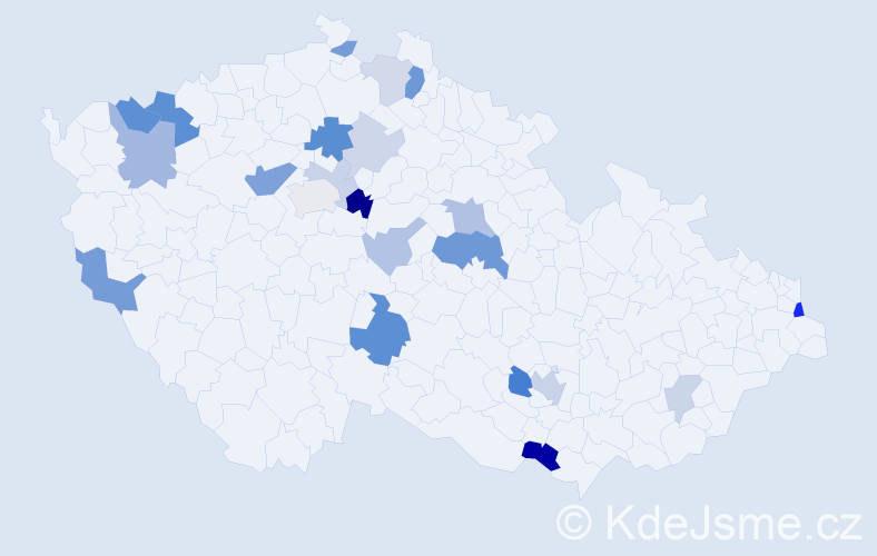 Příjmení: 'Čičmanec', počet výskytů 50 v celé ČR