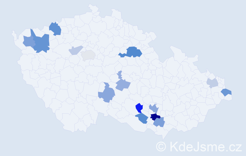 Příjmení: 'Moder', počet výskytů 33 v celé ČR