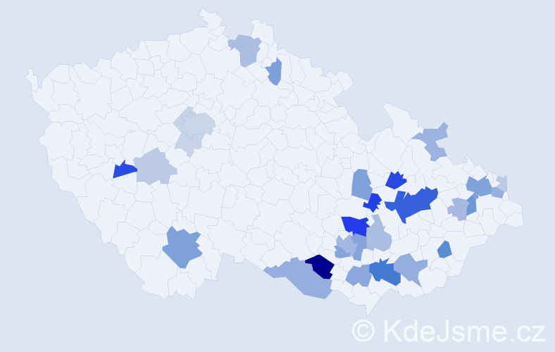 Příjmení: 'Jevický', počet výskytů 70 v celé ČR