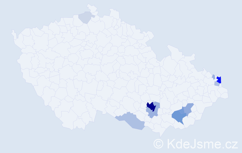 Příjmení: 'Mica', počet výskytů 73 v celé ČR