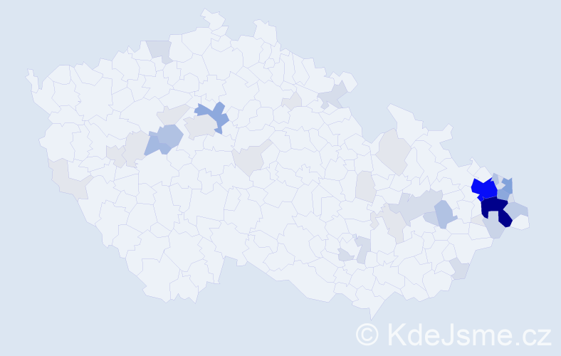 Příjmení: 'Damek', počet výskytů 150 v celé ČR