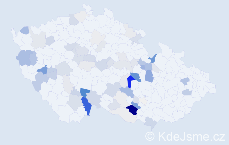 Příjmení: 'Kocandová', počet výskytů 215 v celé ČR