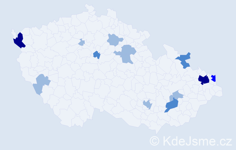 Příjmení: 'Csomor', počet výskytů 24 v celé ČR