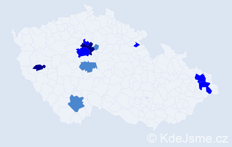 Příjmení: 'Blahútová', počet výskytů 19 v celé ČR