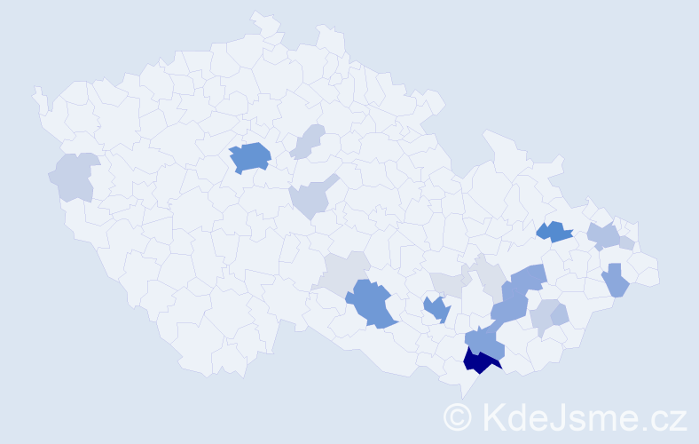 Příjmení: 'Kopl', počet výskytů 104 v celé ČR