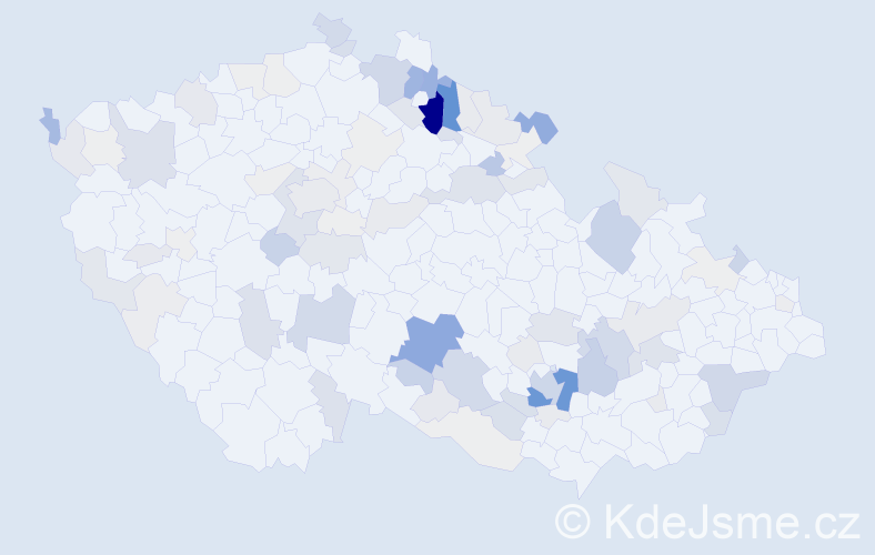 Příjmení: 'Kousal', počet výskytů 390 v celé ČR