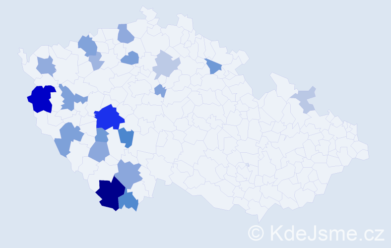 Příjmení: 'Hezoučká', počet výskytů 64 v celé ČR