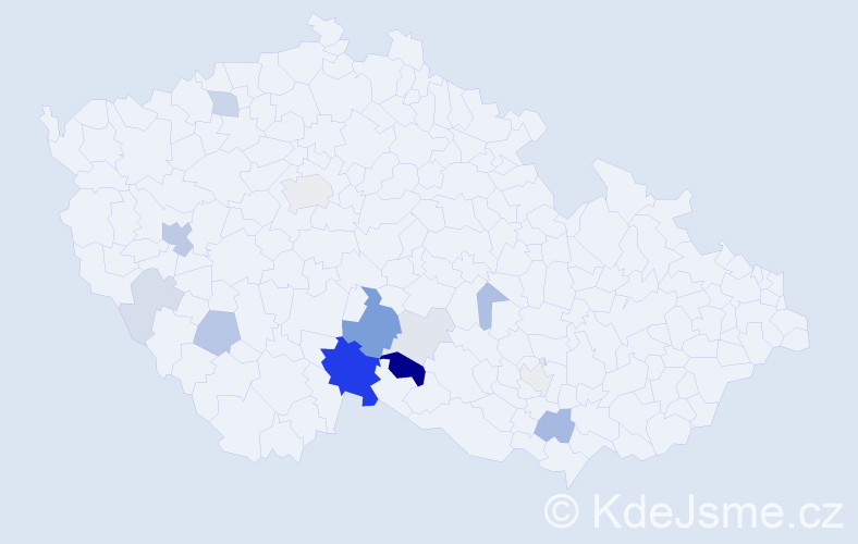 Příjmení: 'Vetýška', počet výskytů 40 v celé ČR