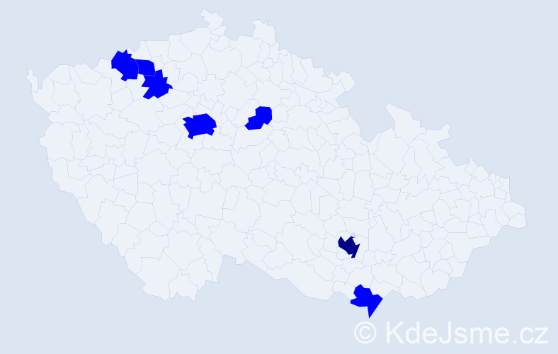 Příjmení: 'Prelcová', počet výskytů 8 v celé ČR