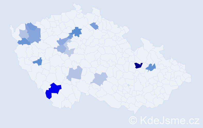 Příjmení: 'Kindelová', počet výskytů 22 v celé ČR