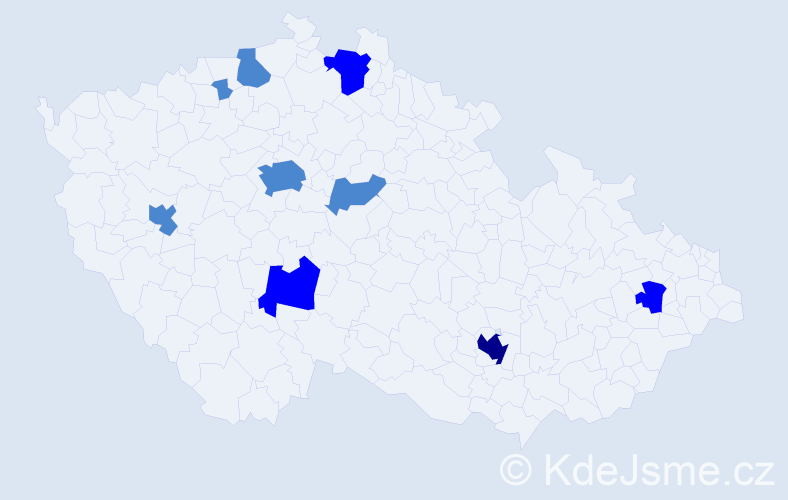 Příjmení: 'Miloševič', počet výskytů 14 v celé ČR