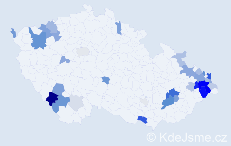 Příjmení: 'Kubačka', počet výskytů 88 v celé ČR