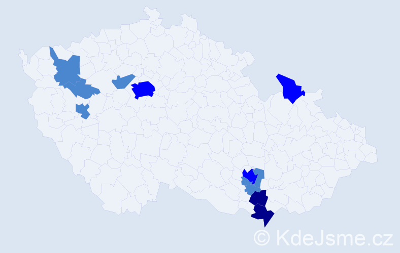 Příjmení: 'Novotňáková', počet výskytů 18 v celé ČR