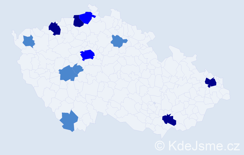 Příjmení: 'Vnučko', počet výskytů 21 v celé ČR