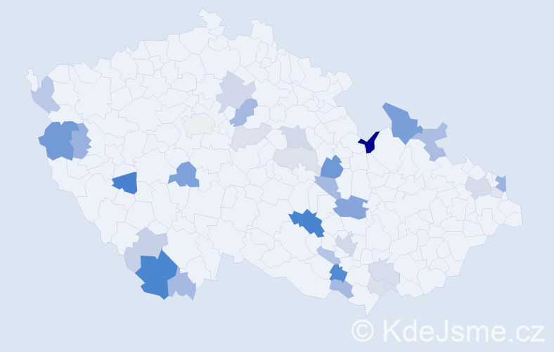 Příjmení: 'Valičková', počet výskytů 73 v celé ČR