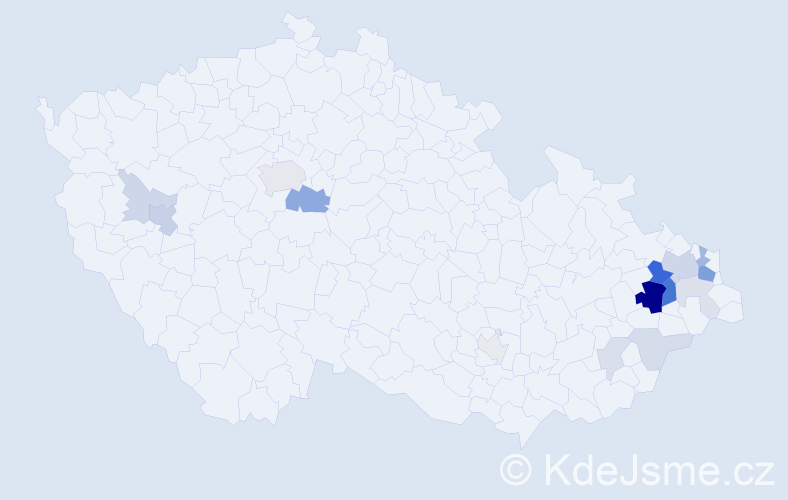 Příjmení: 'Hinnerová', počet výskytů 50 v celé ČR