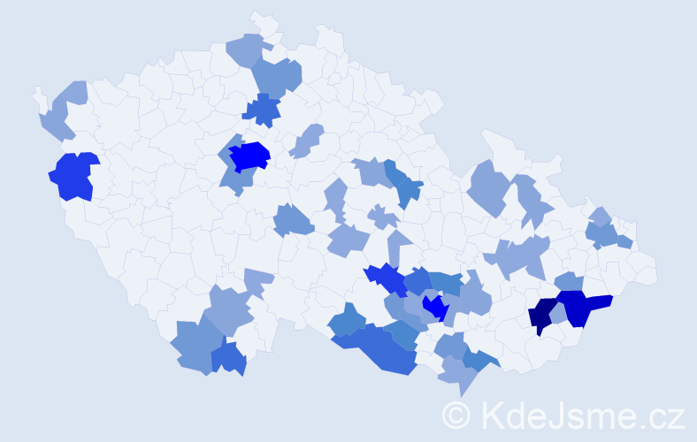 Příjmení: 'Valla', počet výskytů 148 v celé ČR