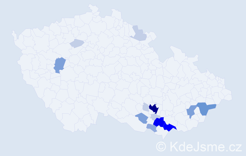 Příjmení: 'Cvan', počet výskytů 47 v celé ČR