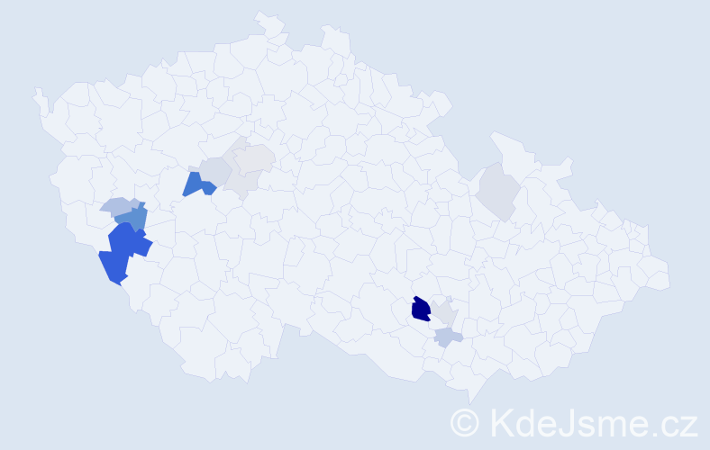 Příjmení: 'Baštařová', počet výskytů 39 v celé ČR