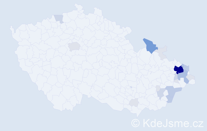 Příjmení: 'Kačor', počet výskytů 74 v celé ČR