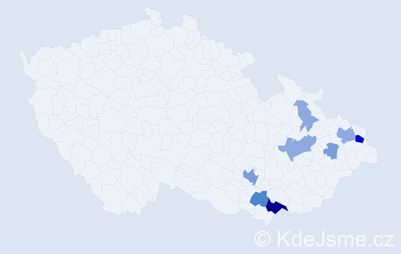Příjmení: 'Čerňan', počet výskytů 23 v celé ČR