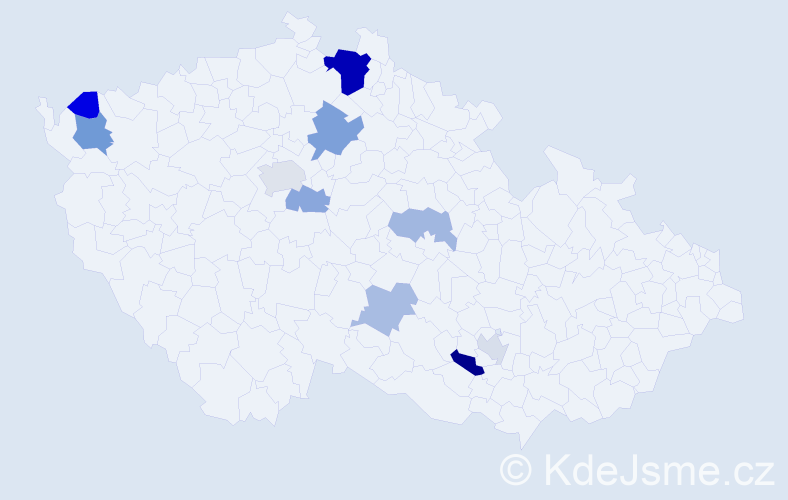 Příjmení: 'Kindrat', počet výskytů 21 v celé ČR