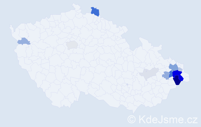 Příjmení: 'Nitra', počet výskytů 50 v celé ČR