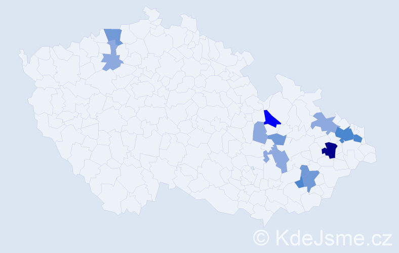 Příjmení: 'Uhlár', počet výskytů 32 v celé ČR