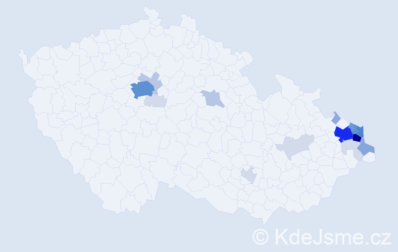 Příjmení: 'Danel', počet výskytů 75 v celé ČR