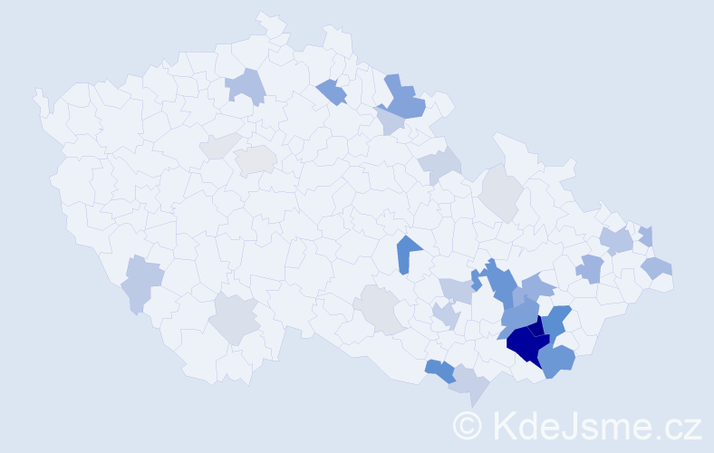 Příjmení: 'Huťka', počet výskytů 147 v celé ČR