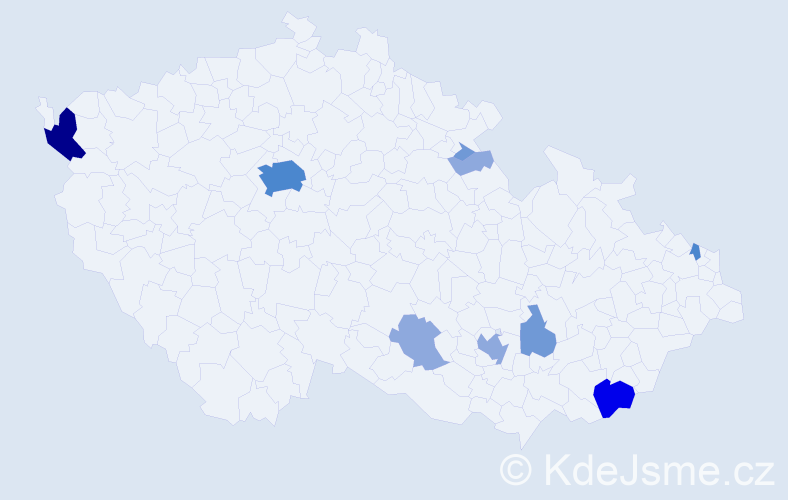 Příjmení: 'Pišojová', počet výskytů 24 v celé ČR